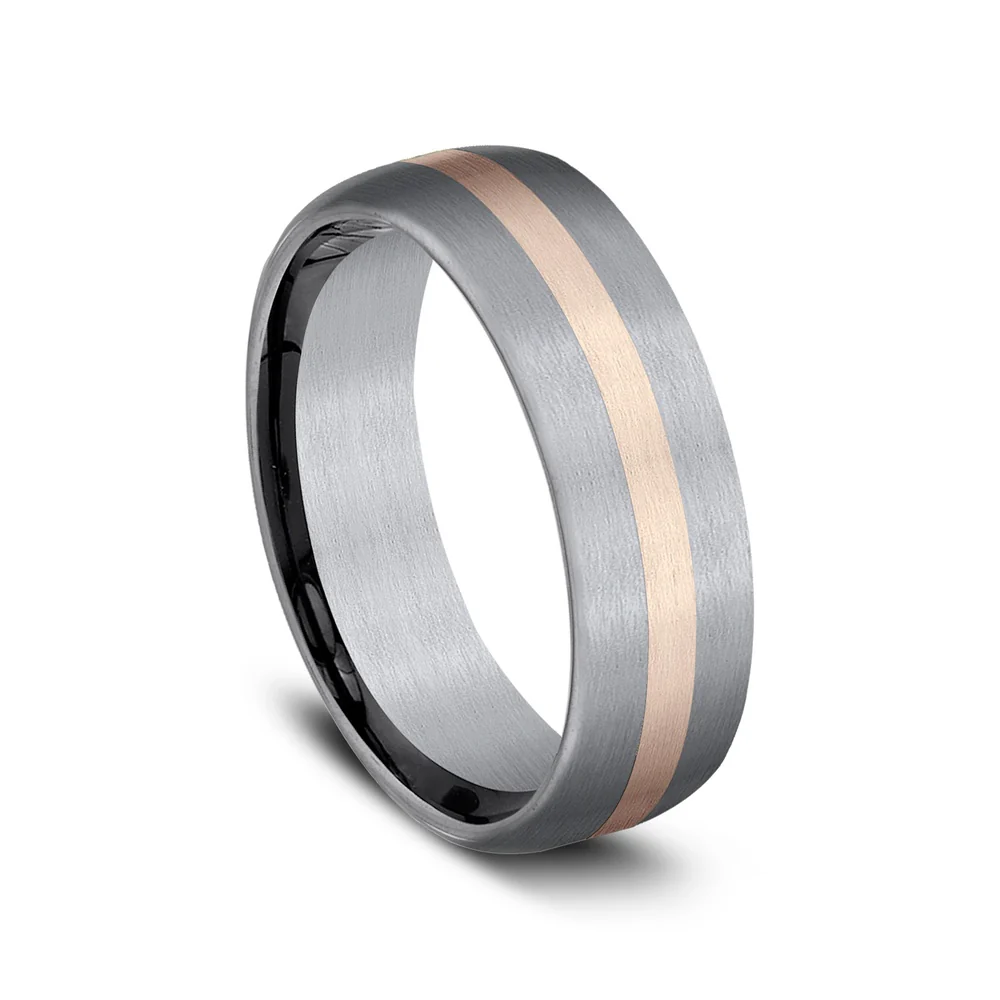 The Defender Men's Wedding Band in Grey Tantalum and 14K Rose Gold - 6.5mm, by Ammara Stone - Image 2