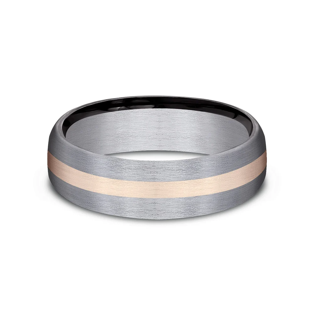 The Defender Men's Wedding Band in Grey Tantalum and 14K Rose Gold - 6.5mm, by Ammara Stone - Image 3