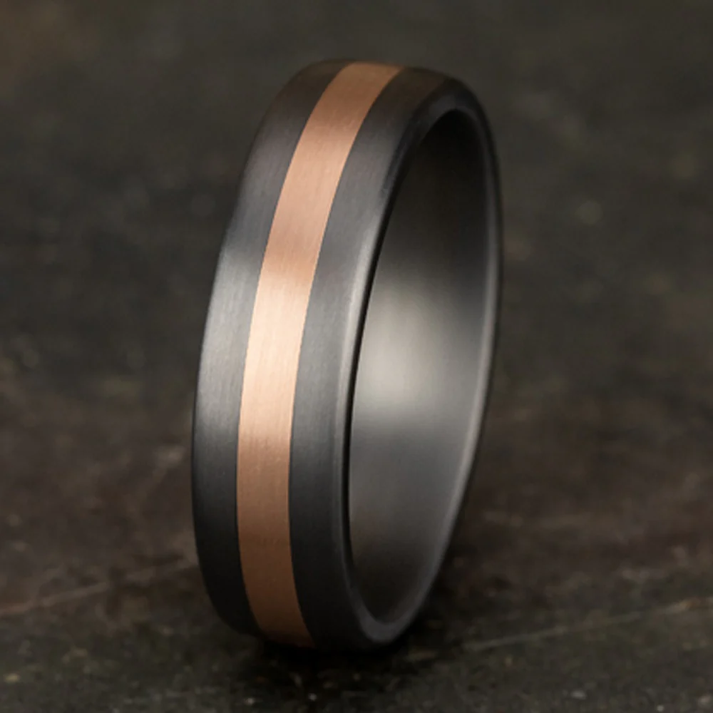 The Defender Men's Wedding Band in Grey Tantalum and 14K Rose Gold - 6.5mm, by Ammara Stone - Image 4