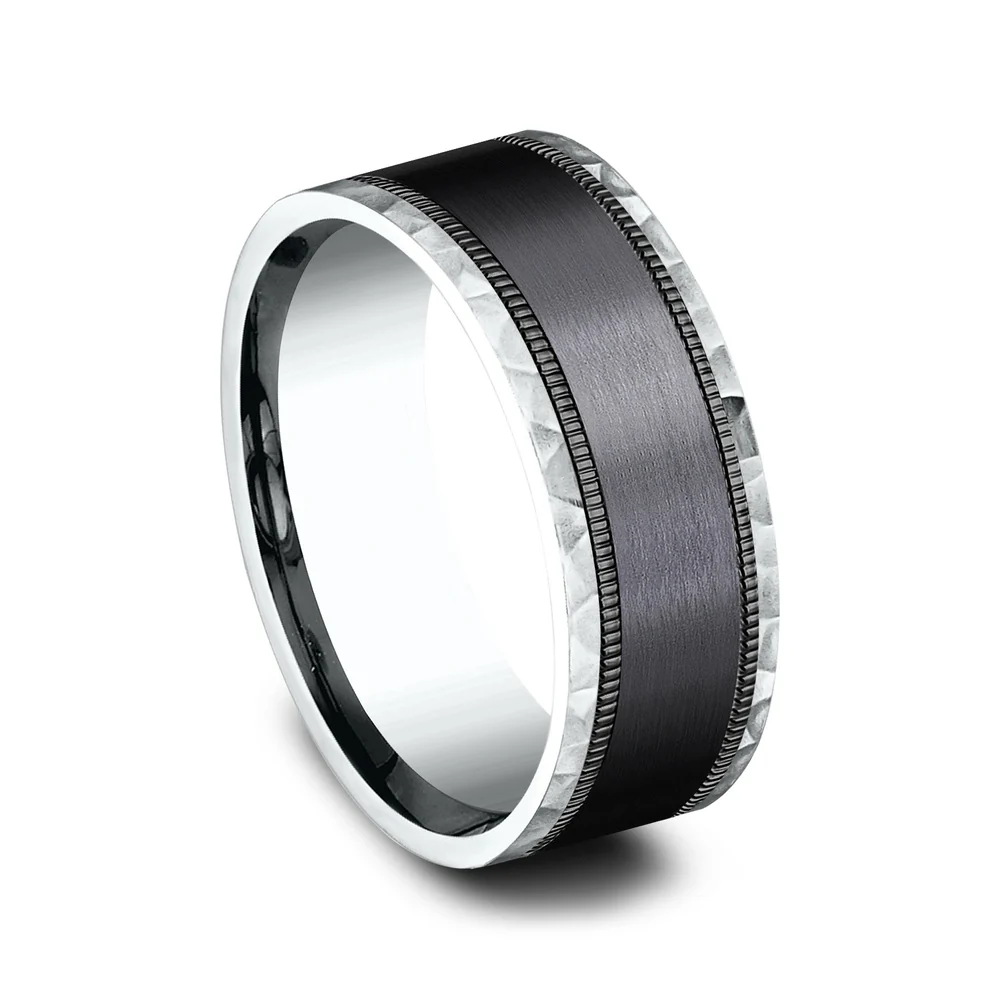 The Denver Men's Wedding Band in 14K White Gold and Black Titanium - 8mm Width by Ammara Stone - Image 2