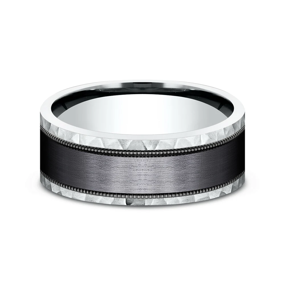 The Denver Men's Wedding Band in 14K White Gold and Black Titanium - 8mm Width by Ammara Stone - Image 3