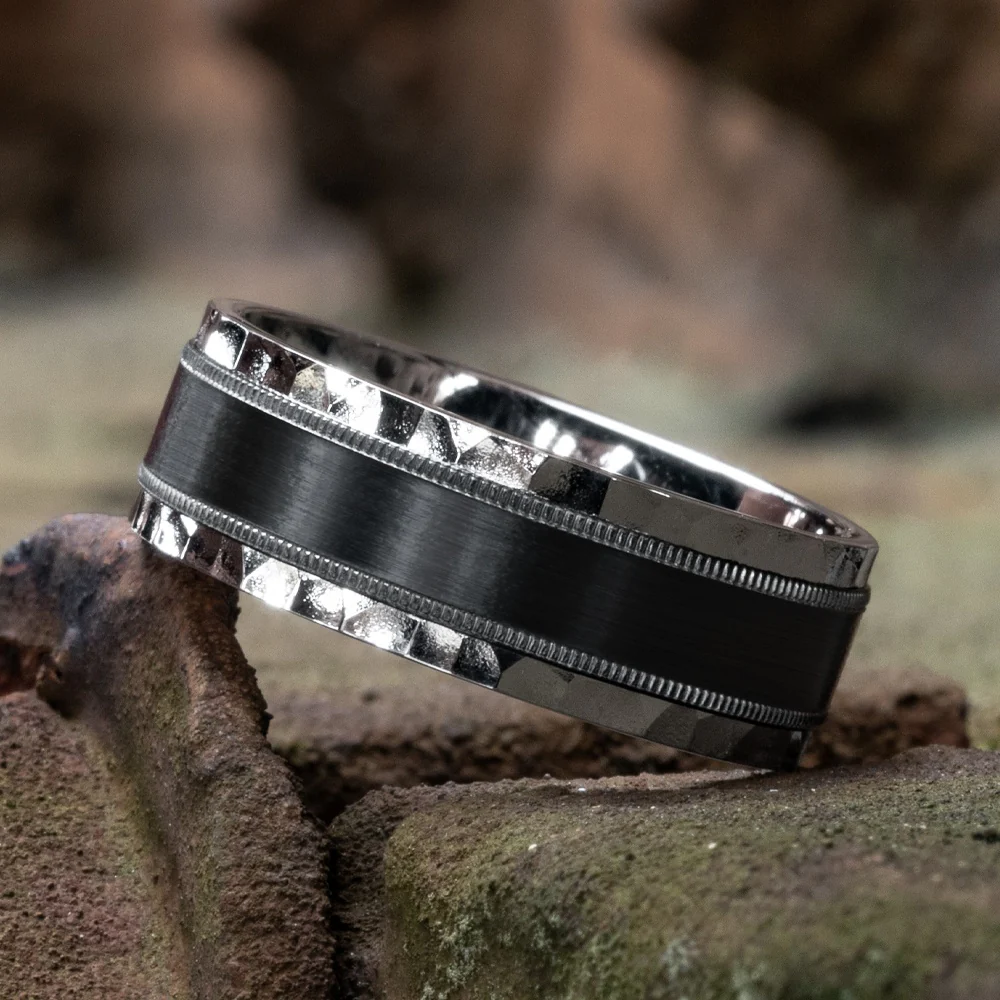 The Denver Men's Wedding Band in 14K White Gold and Black Titanium - 8mm Width by Ammara Stone - Image 4