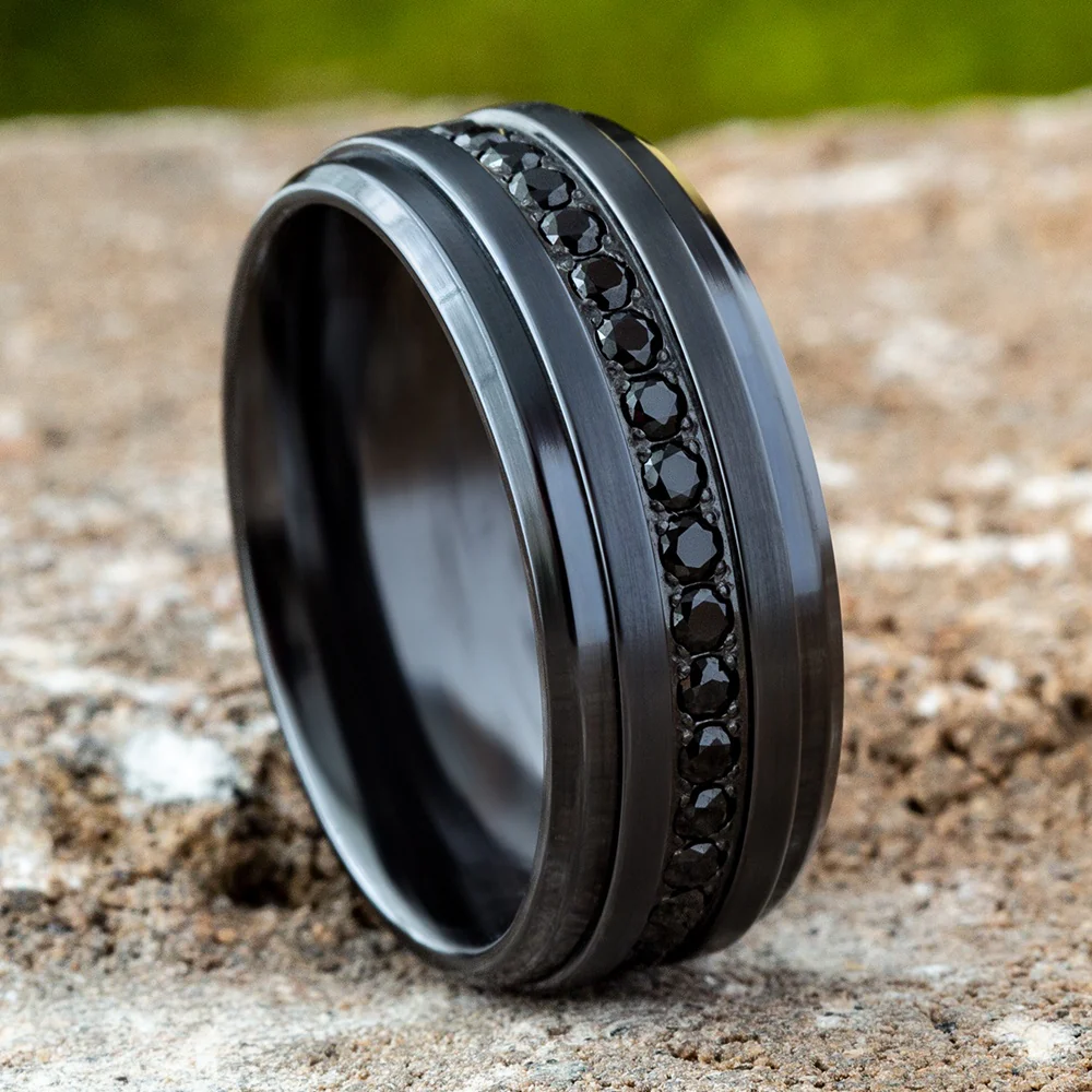 The Deputy Men's Wedding Band in Black Titanium - 9mm Width by Forge - Image 4