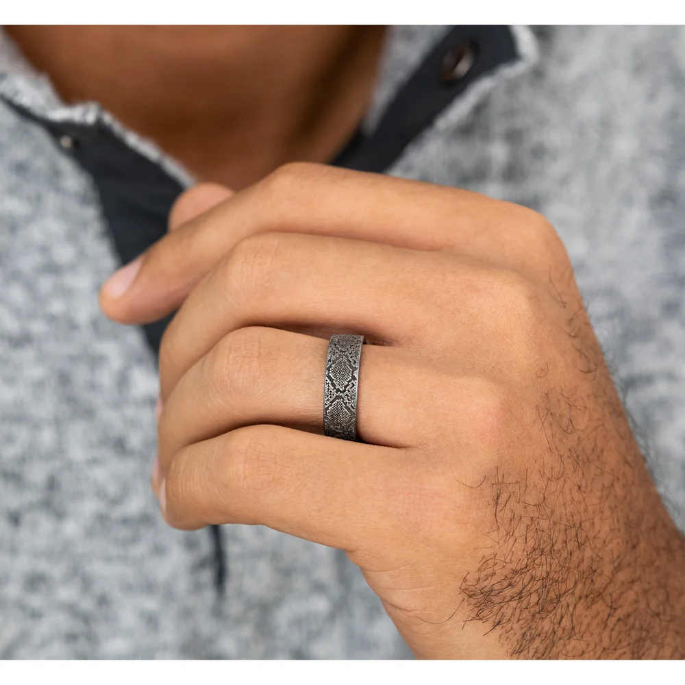 The Diamondback Men's Wedding Band in Grey Tantalum - 7mm Width by Brook and Branch - Image 5
