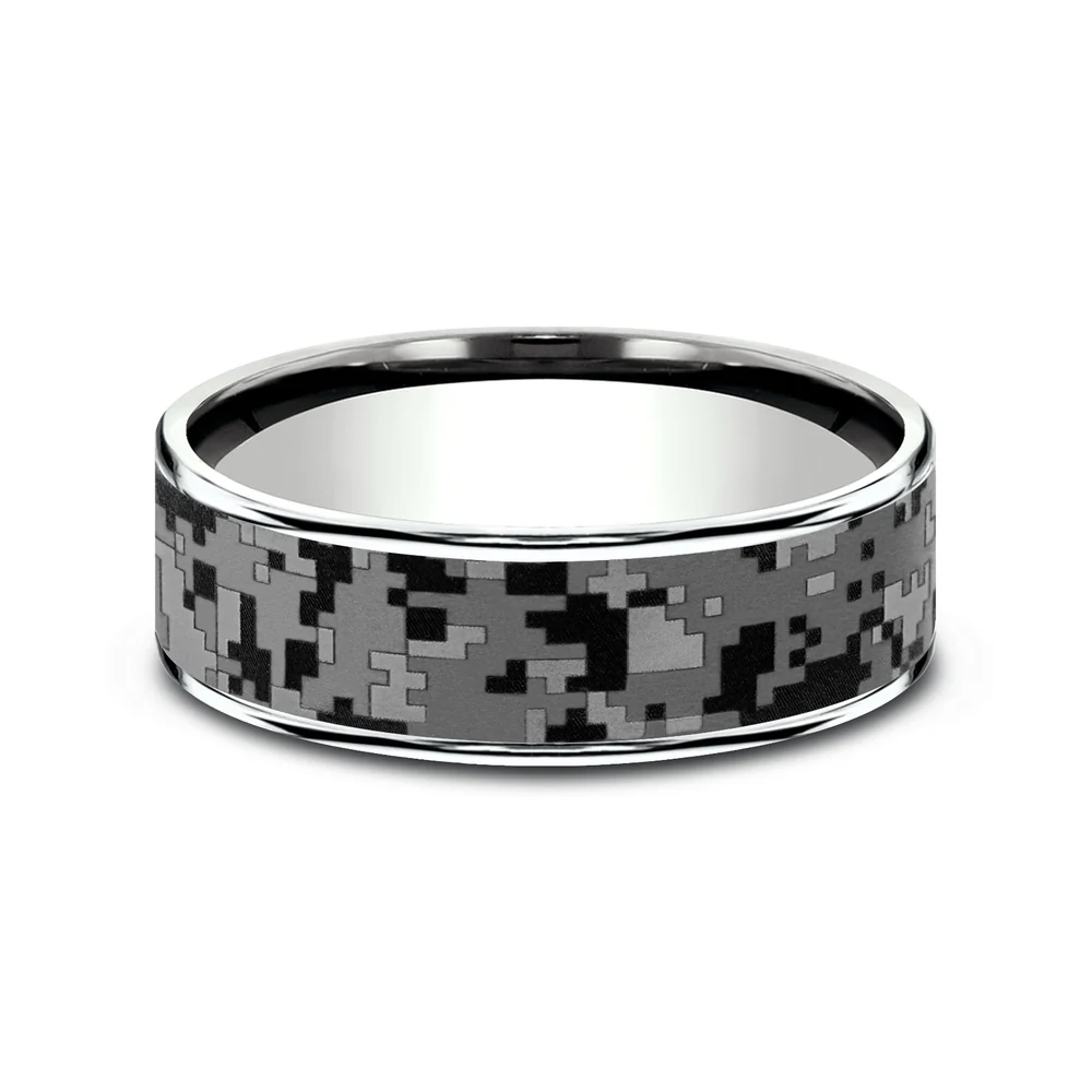 The Digital Camo Men's Wedding Band in 14K White Gold and Grey Tantalum - 7.5mm Width by Brook and Branch - Image 3