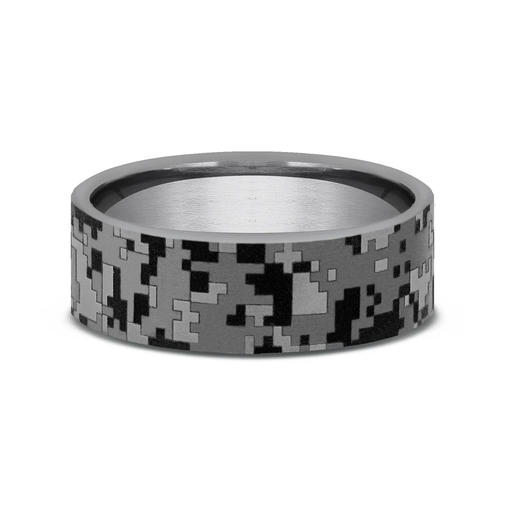 The Digital Camo Men's Wedding Band in Grey Tantalum - 7mm Width by Brook and Branch - Image 3