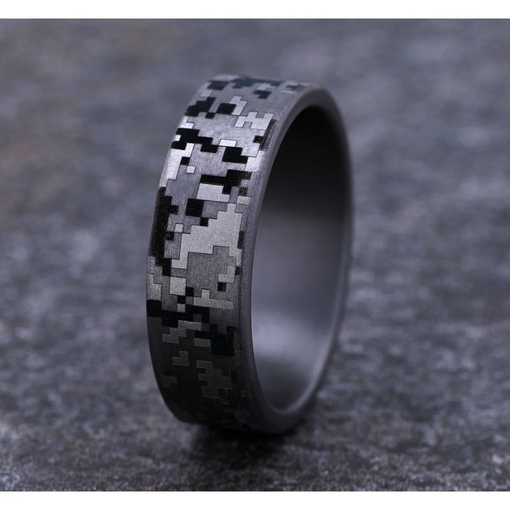 The Digital Camo Men's Wedding Band in Grey Tantalum - 7mm Width by Brook and Branch - Image 4
