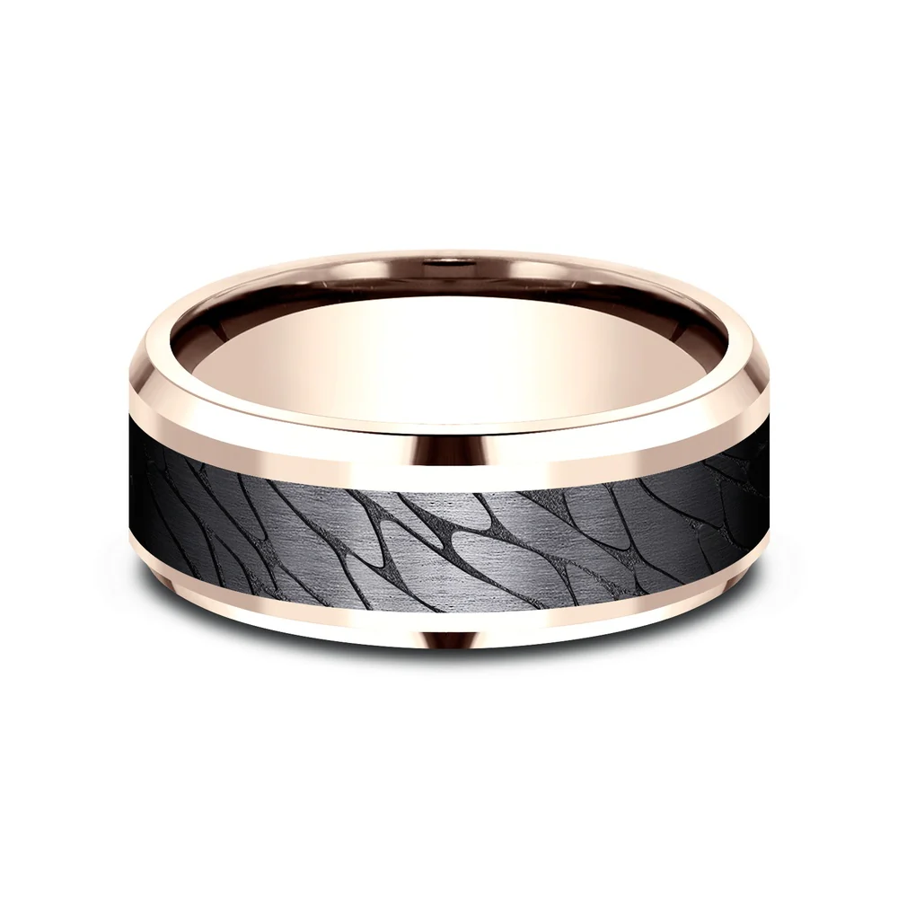 The Dino Men's Wedding Band in 14K Rose Gold and Black Titanium - 8mm Width by Ammara Stone - Image 3