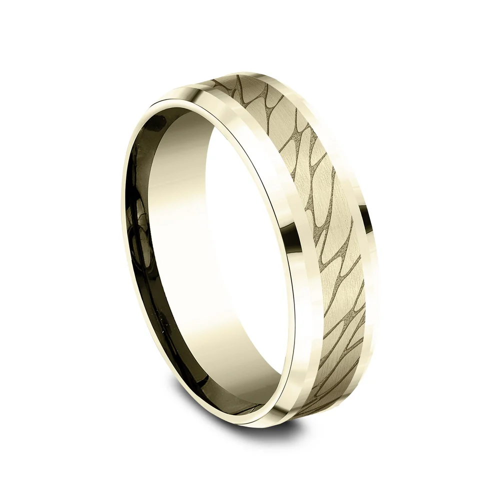 The Dino Men's Wedding Band in 14K Yellow Gold - 7mm Width by Benchmark - Image 2