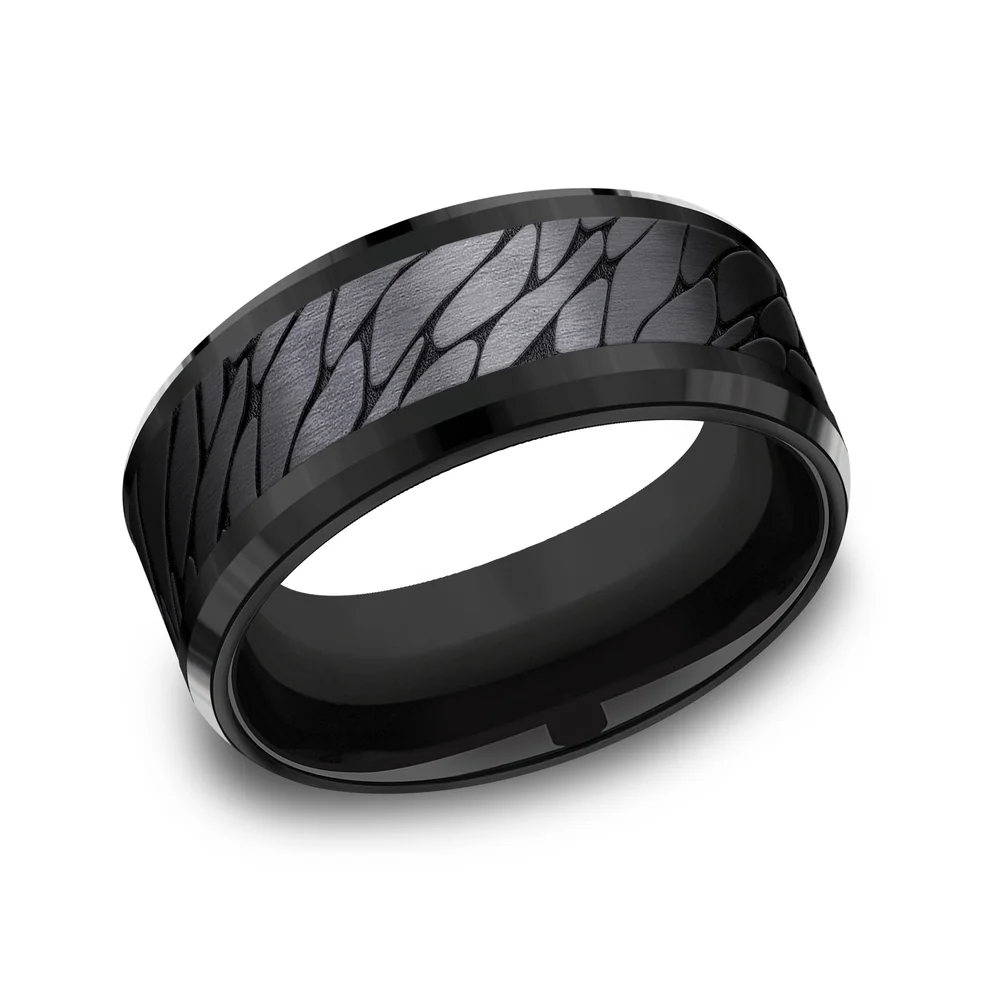 The Dino Men's Wedding Band in Black Titanium - 9mm Width by Forge