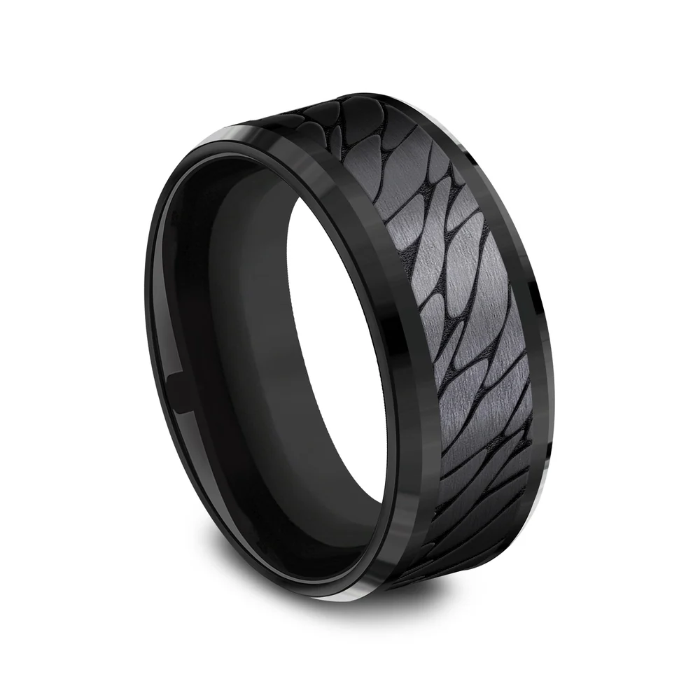 The Dino Men's Wedding Band in Black Titanium - 9mm Width by Forge - Image 2
