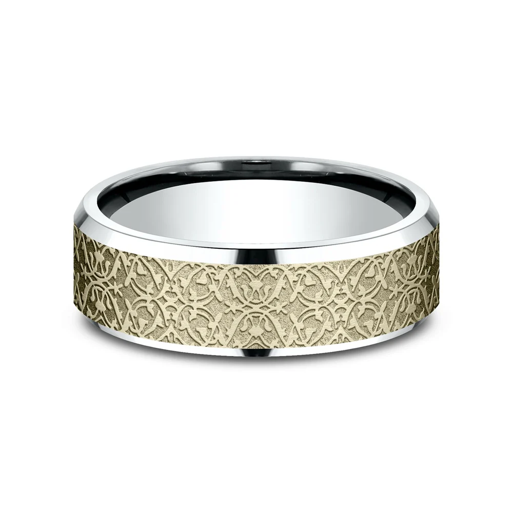 The Domain Men's Wedding Band in 14K White and Yellow Gold - 7mm by Benchmark - Image 3