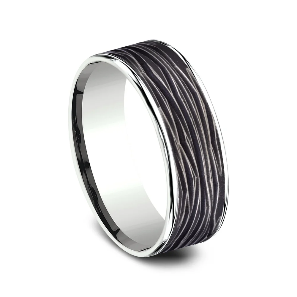 The Dryad Men's Wedding Band in 14K White Gold and Black Titanium - 7.5mm Width by Ammara Stone - Image 2