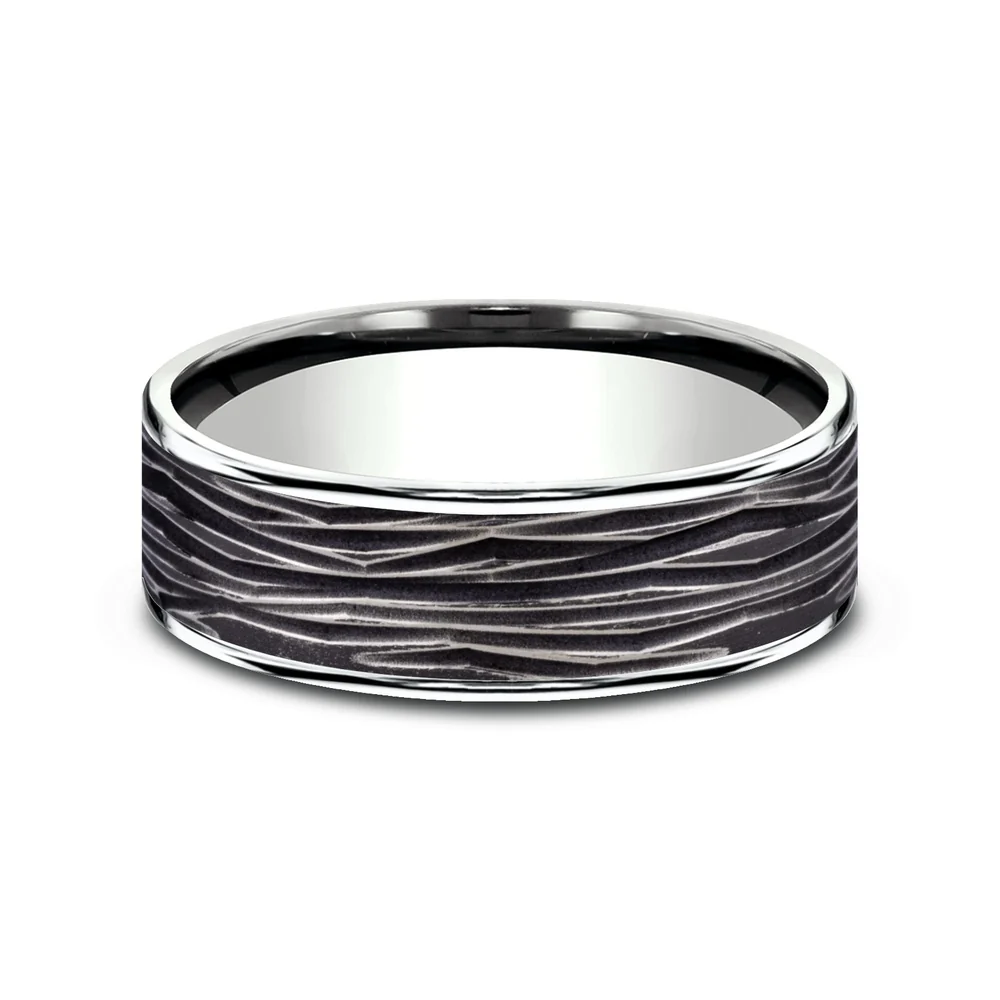 The Dryad Men's Wedding Band in 14K White Gold and Black Titanium - 7.5mm Width by Ammara Stone - Image 3