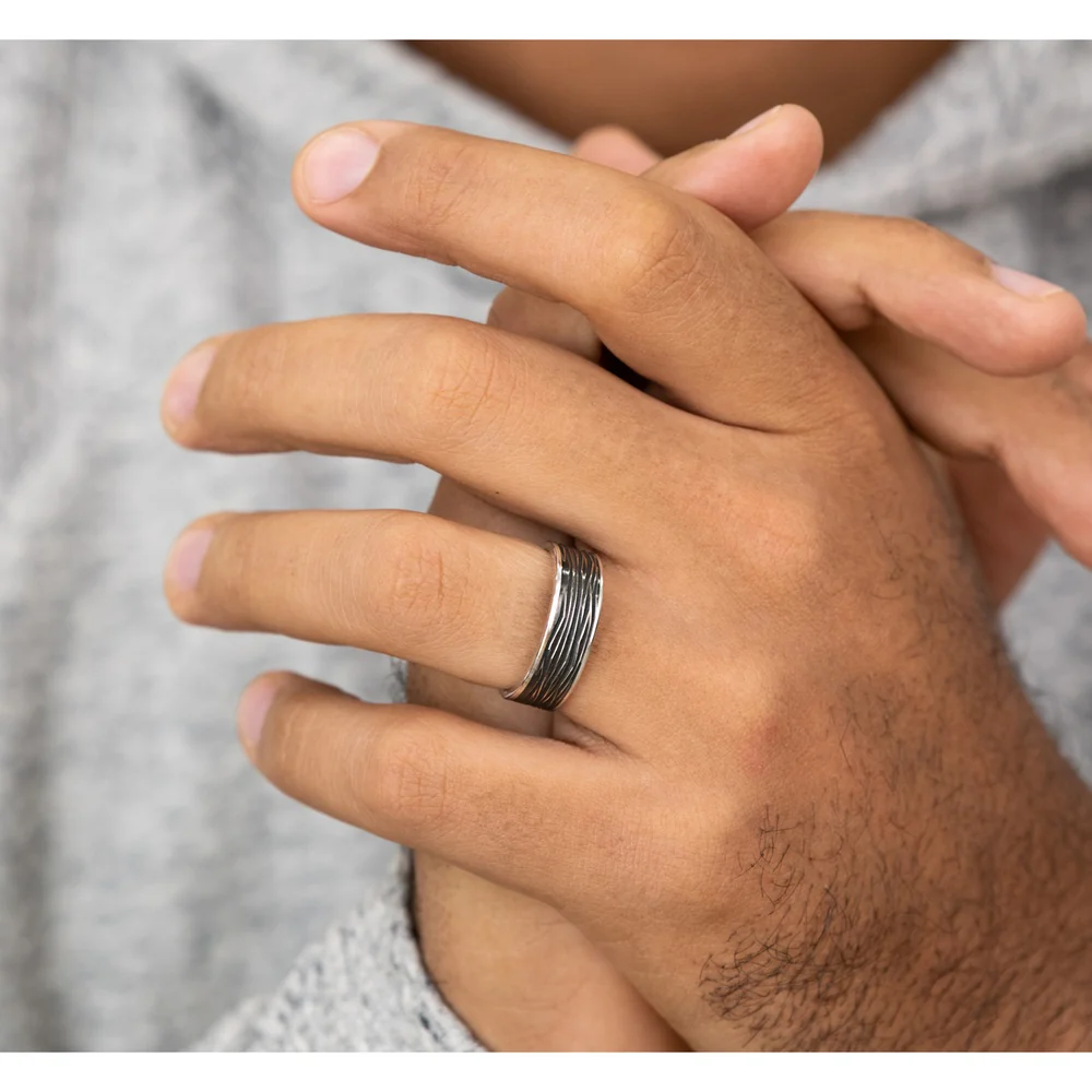 The Dryad Men's Wedding Band in 14K White Gold and Black Titanium - 7.5mm Width by Ammara Stone - Image 5