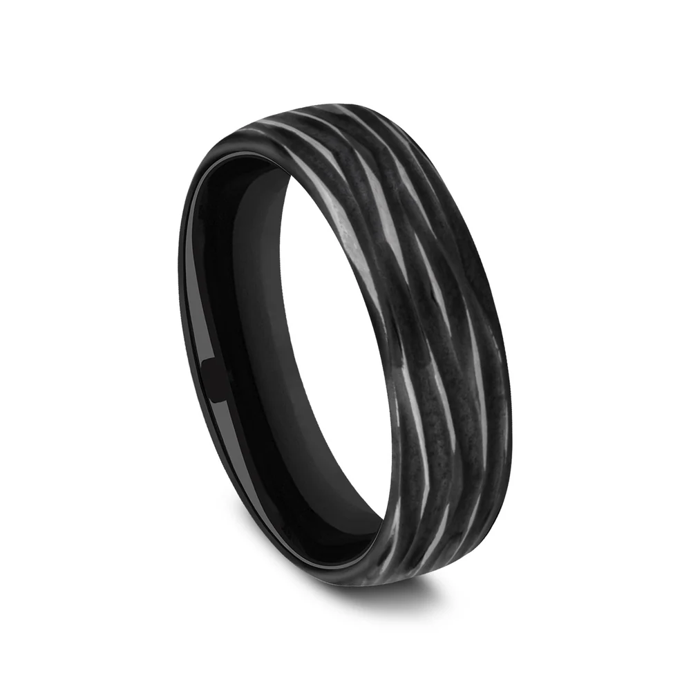The Dryad Men's Wedding Band in Black Titanium - 6.5mm Width by Forge - Image 2