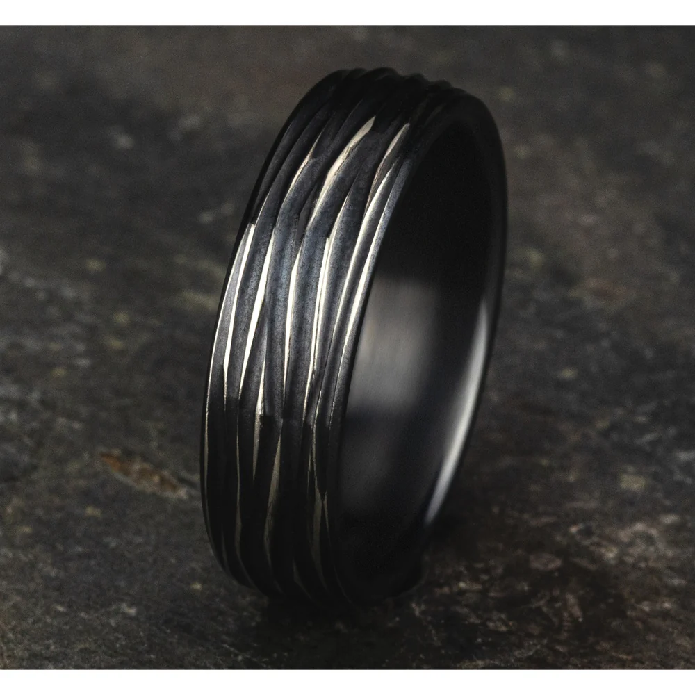 The Dryad Men's Wedding Band in Black Titanium - 6.5mm Width by Forge - Image 4