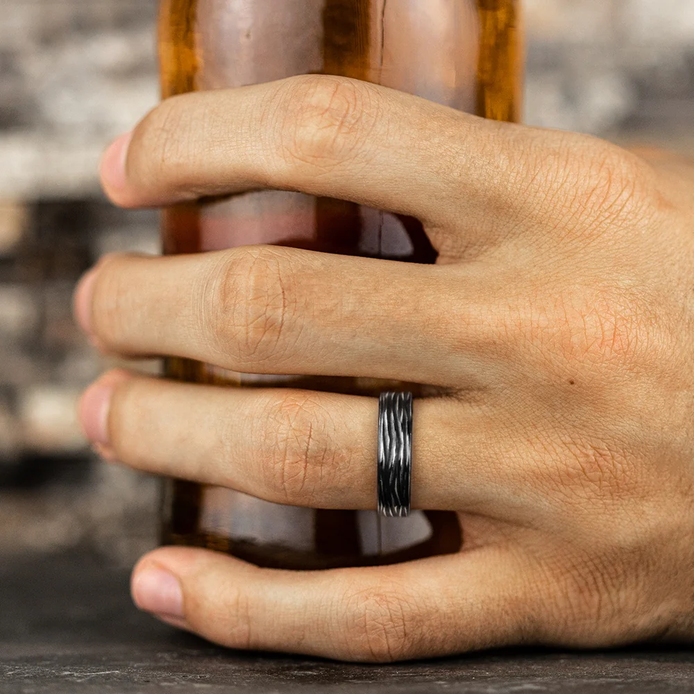 The Dryad Men's Wedding Band in Black Titanium - 6.5mm Width by Forge - Image 5