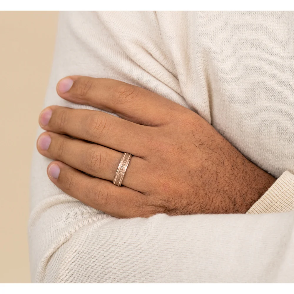 The Dublin Men's Wedding Band in 14K Rose Gold - 6mm Width by Benchmark - Image 5