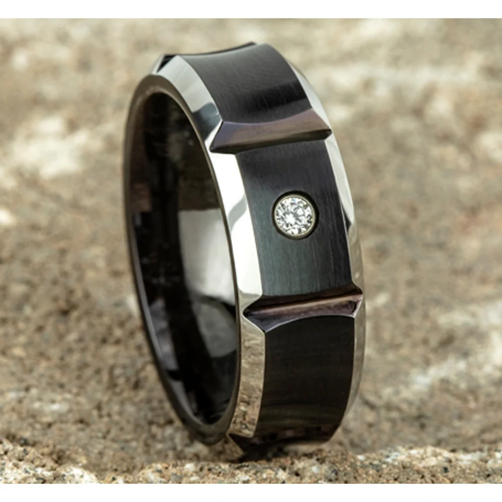 The Duel Men's Wedding Band in Black Cobalt - 8mm Width by Forge - Image 4