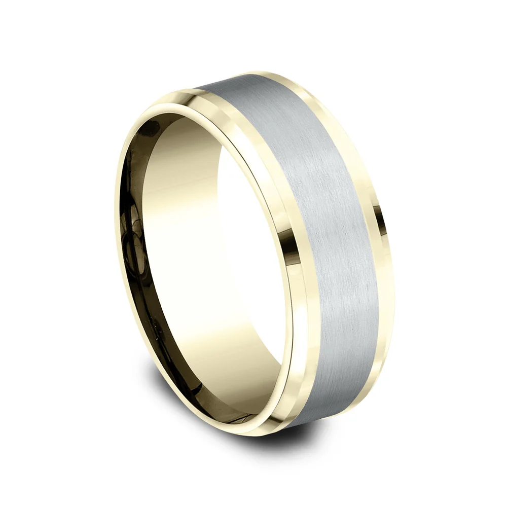 The Duke Men's Wedding Band in 14K Yellow and White Gold - 8mm Width by Benchmark - Image 2
