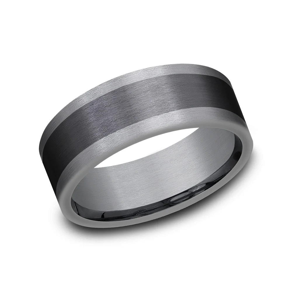 The Duke Men's Wedding Band in Grey Tantalum and Black Titanium - 8mm Width by Tantalum