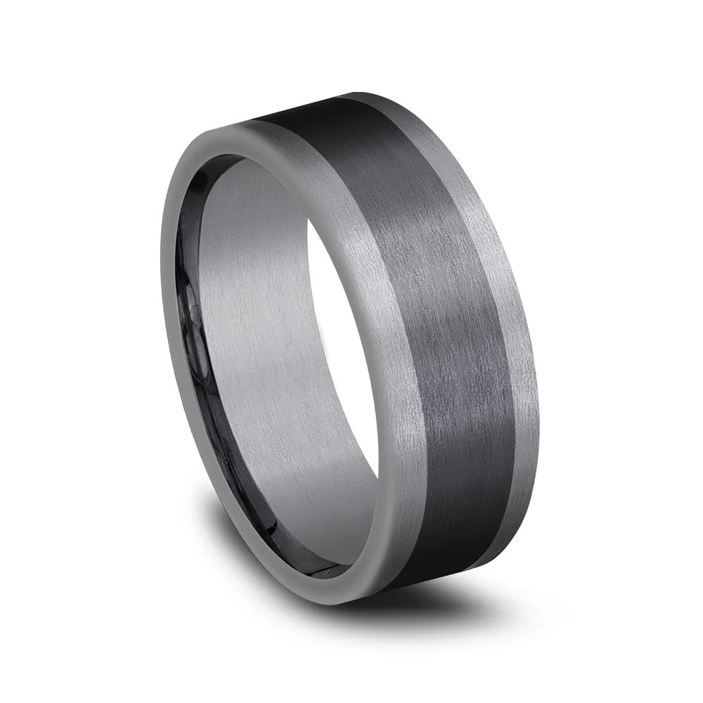 The Duke Men's Wedding Band in Grey Tantalum and Black Titanium - 8mm Width by Tantalum - Image 2