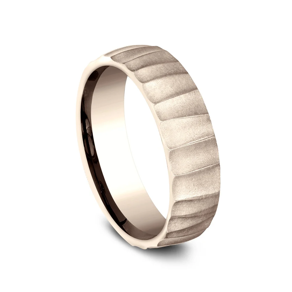 The Dune Men's Wedding Band in 14K Rose Gold - 6.5mm Width by Benchmark - Image 2