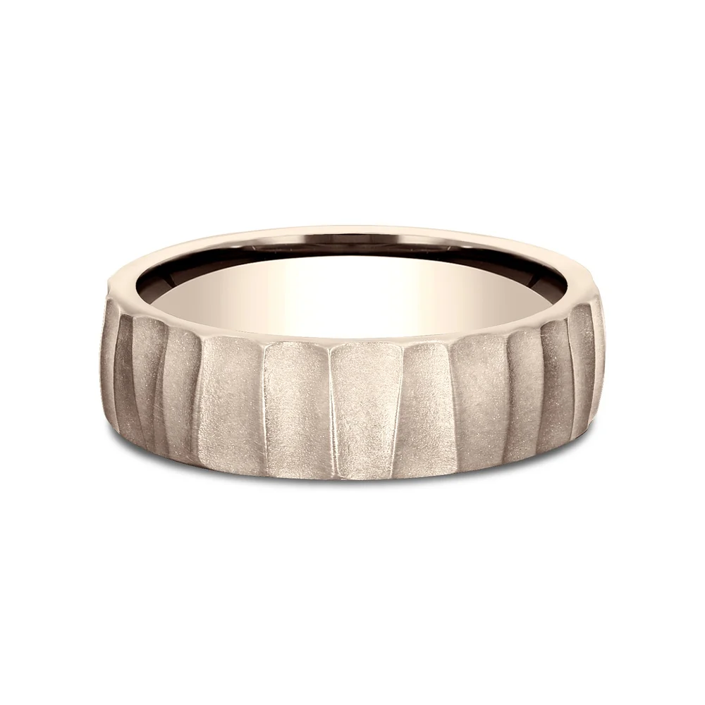 The Dune Men's Wedding Band in 14K Rose Gold - 6.5mm Width by Benchmark - Image 3