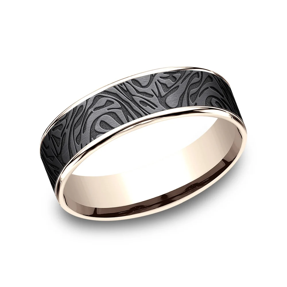The Dynasty Men's Wedding Band in 14K Rose Gold and Tantalum - 6.5mm Width by Ammara Stone