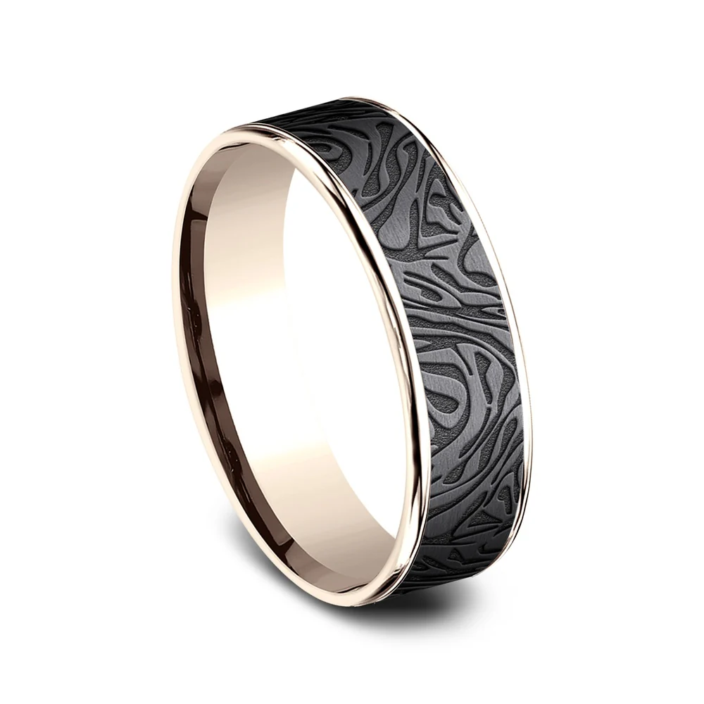 The Dynasty Men's Wedding Band in 14K Rose Gold and Tantalum - 6.5mm Width by Ammara Stone - Image 2