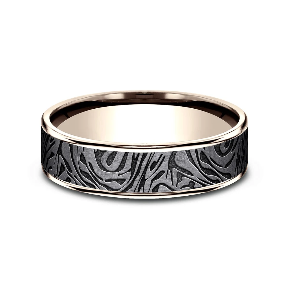 The Dynasty Men's Wedding Band in 14K Rose Gold and Tantalum - 6.5mm Width by Ammara Stone - Image 3