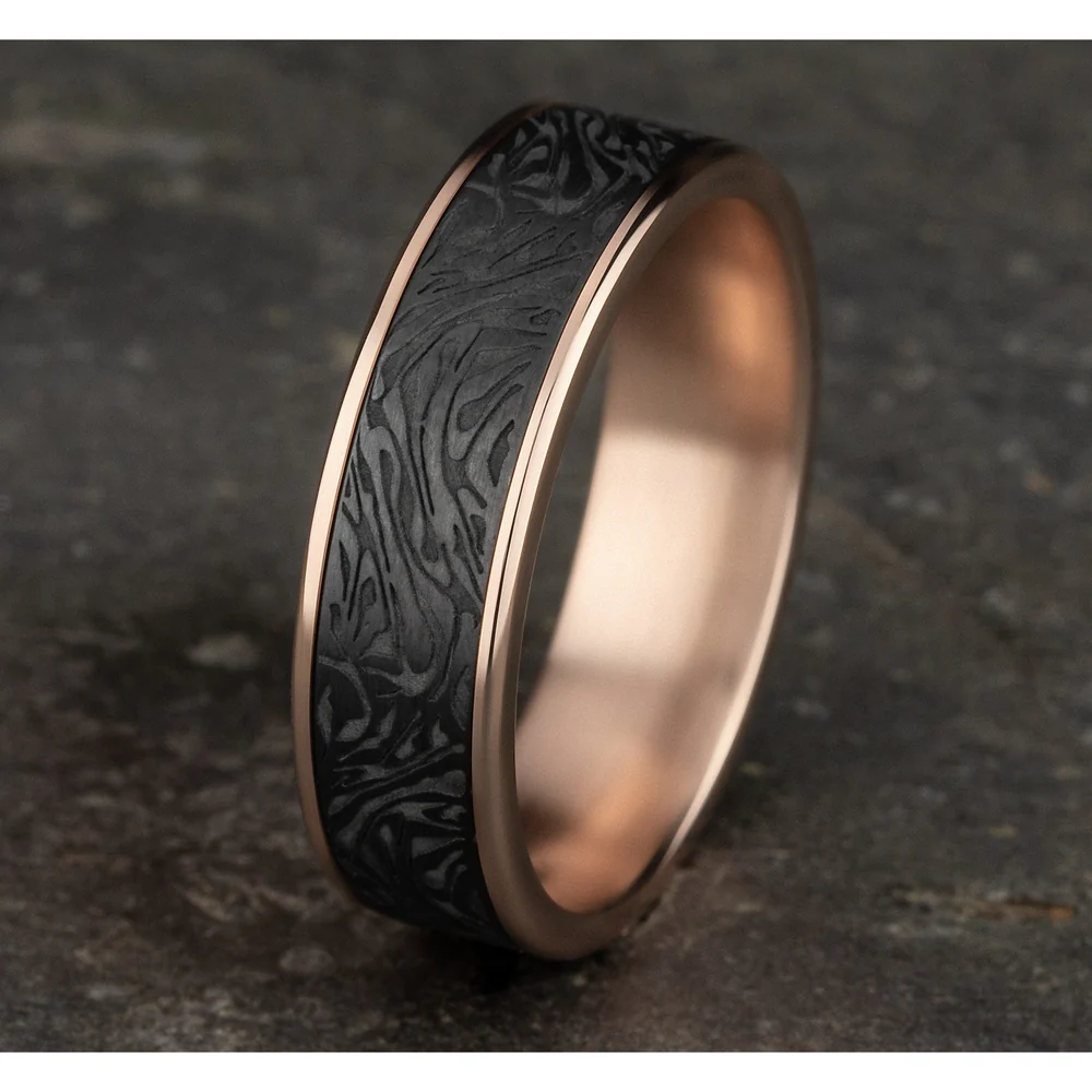 The Dynasty Men's Wedding Band in 14K Rose Gold and Tantalum - 6.5mm Width by Ammara Stone - Image 4