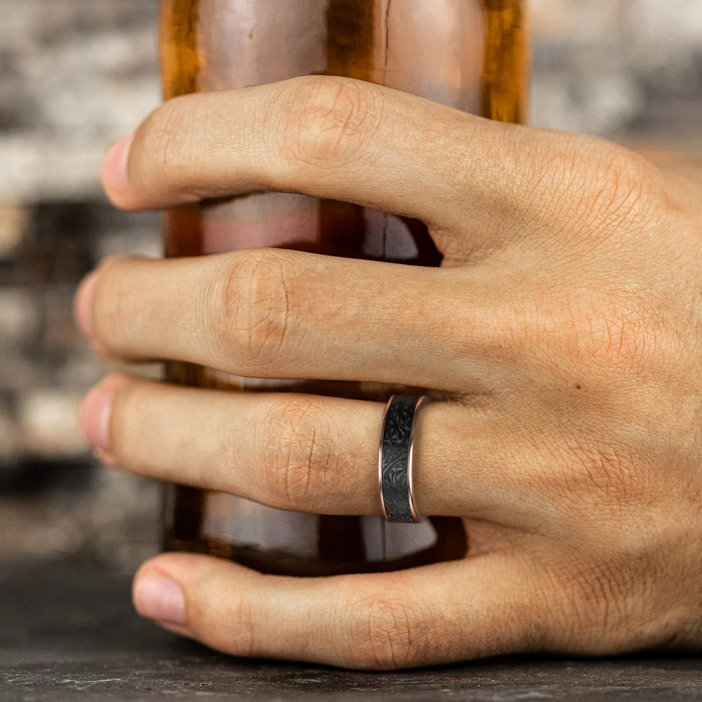 The Dynasty Men's Wedding Band in 14K Rose Gold and Tantalum - 6.5mm Width by Ammara Stone - Image 5