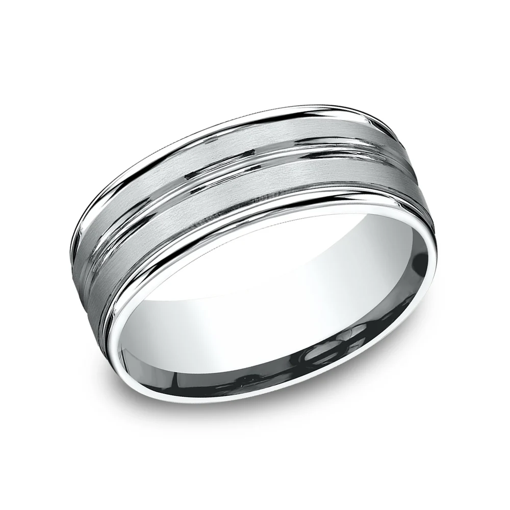 The Echo Men's Wedding Band in 14K White Gold - 8mm Width by Benchmark