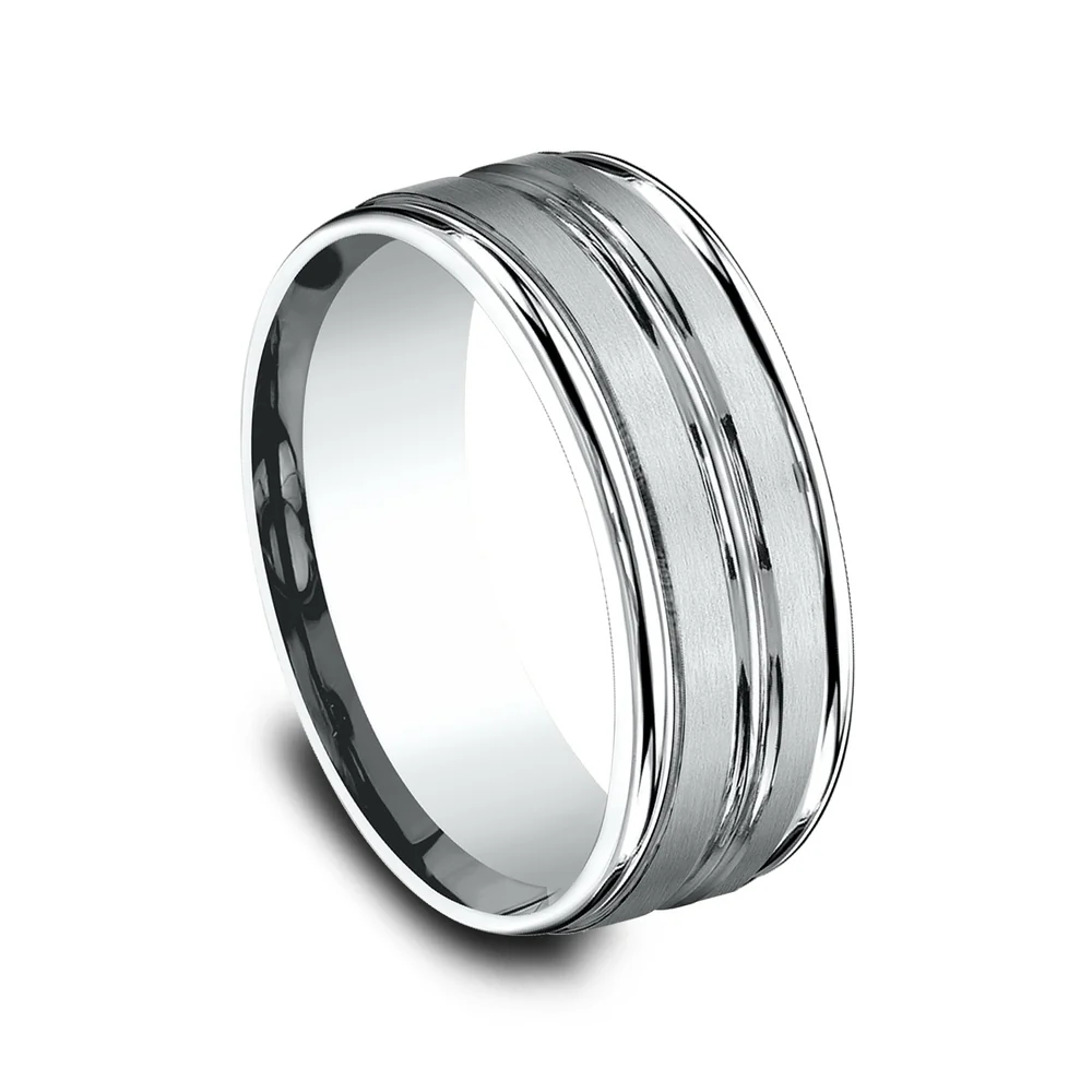 The Echo Men's Wedding Band in 14K White Gold - 8mm Width by Benchmark - Image 2