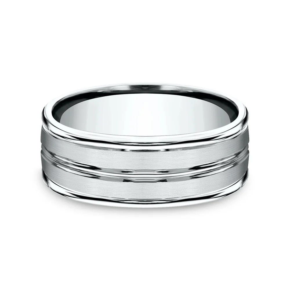 The Echo Men's Wedding Band in 14K White Gold - 8mm Width by Benchmark - Image 3