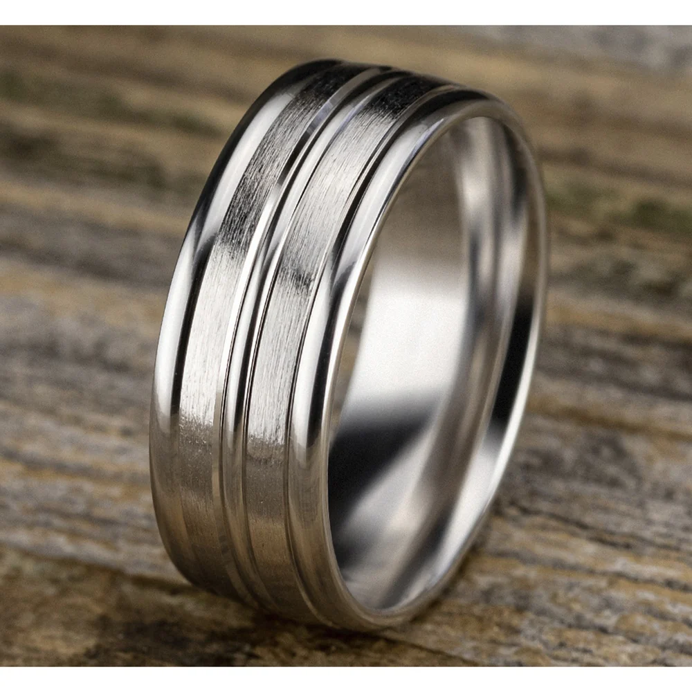 The Echo Men's Wedding Band in 14K White Gold - 8mm Width by Benchmark - Image 4