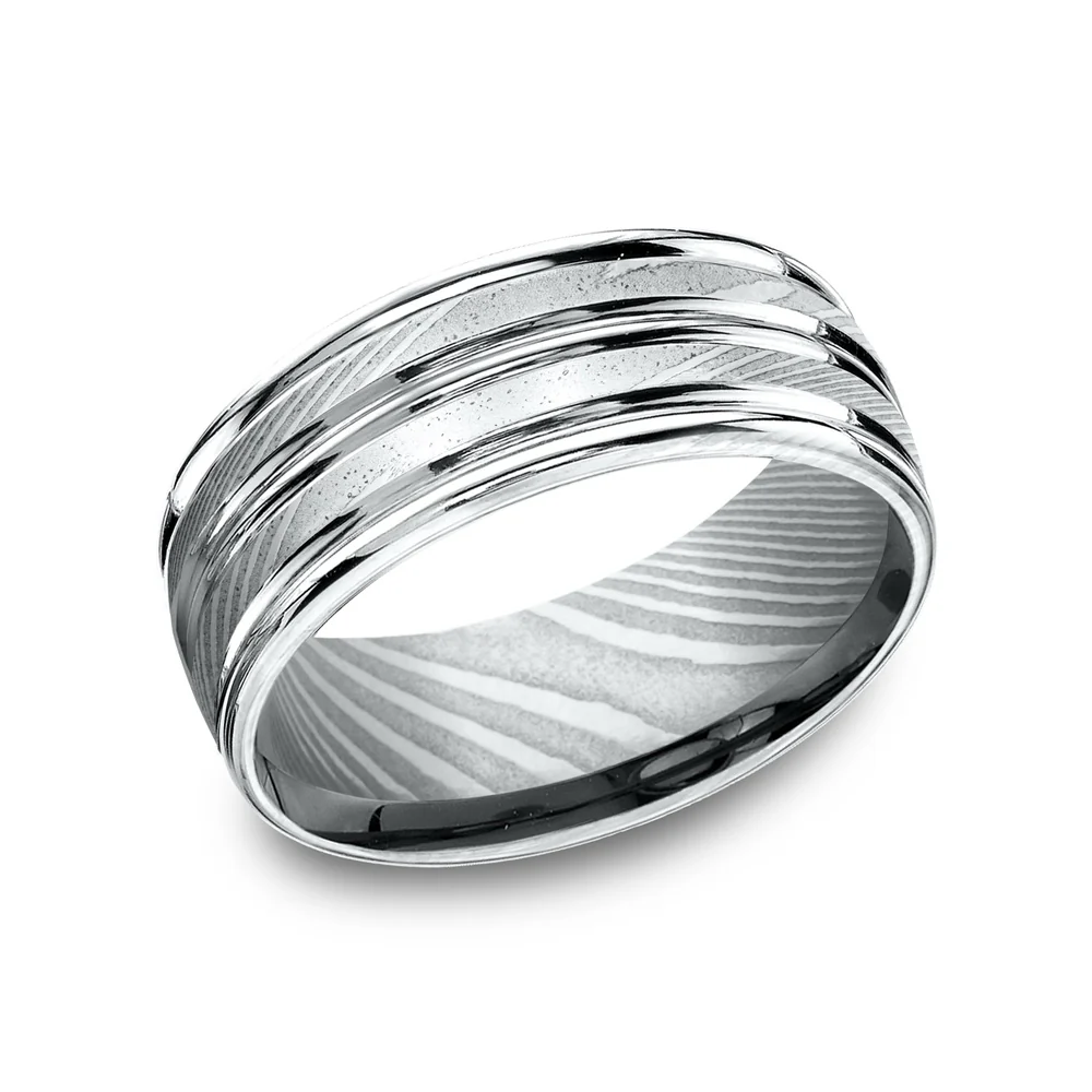 The Echo Men's Wedding Band in Damascus Steel - 8mm Width by Forge