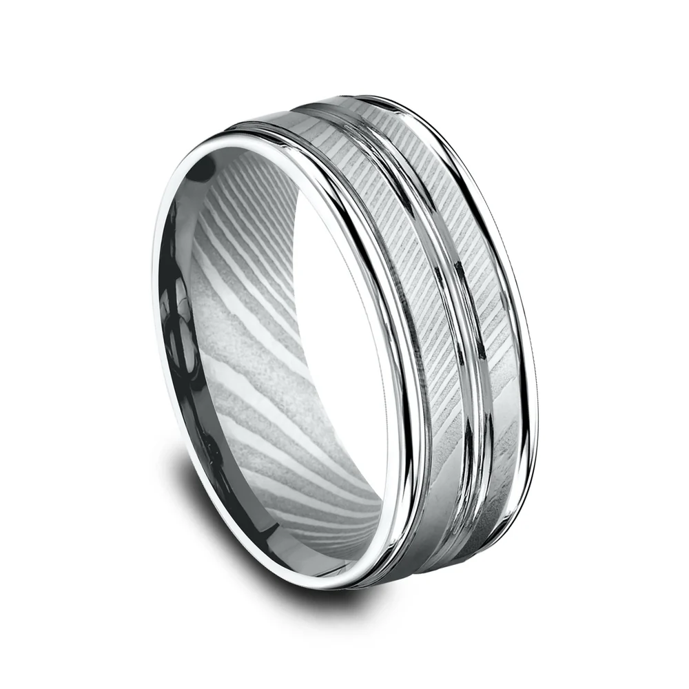 The Echo Men's Wedding Band in Damascus Steel - 8mm Width by Forge - Image 2