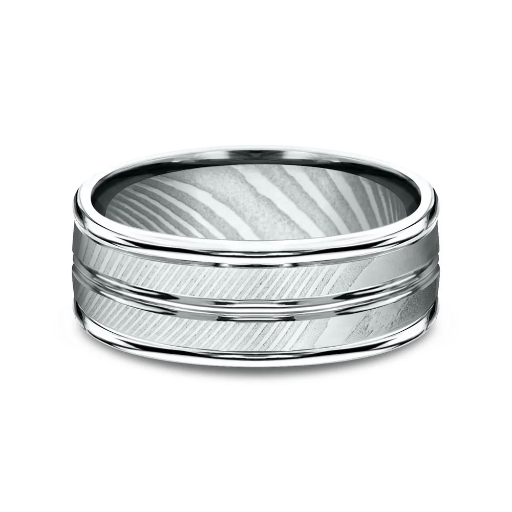 The Echo Men's Wedding Band in Damascus Steel - 8mm Width by Forge - Image 3
