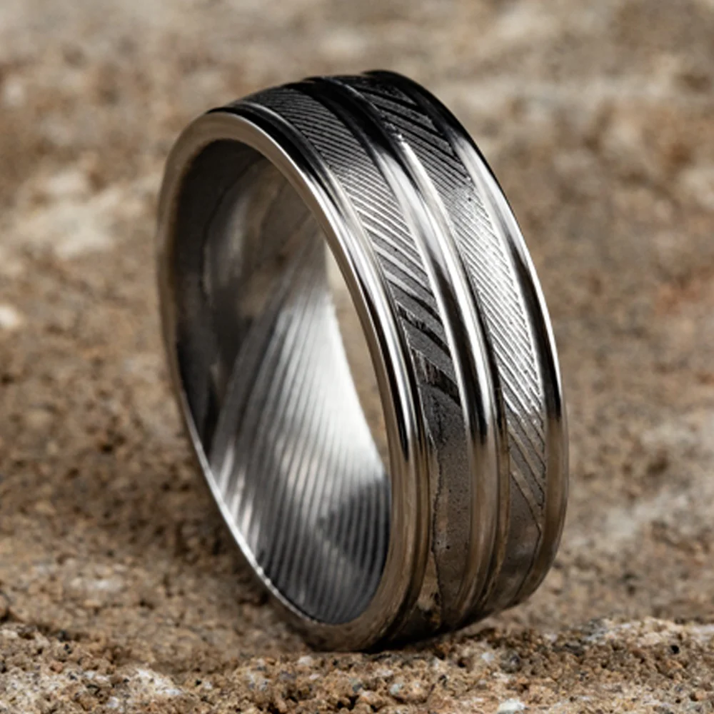 The Echo Men's Wedding Band in Damascus Steel - 8mm Width by Forge - Image 4