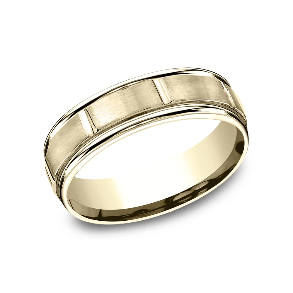 The Eclipse Men's Wedding Band in 14K Yellow Gold - 6.5mm Width by Benchmark