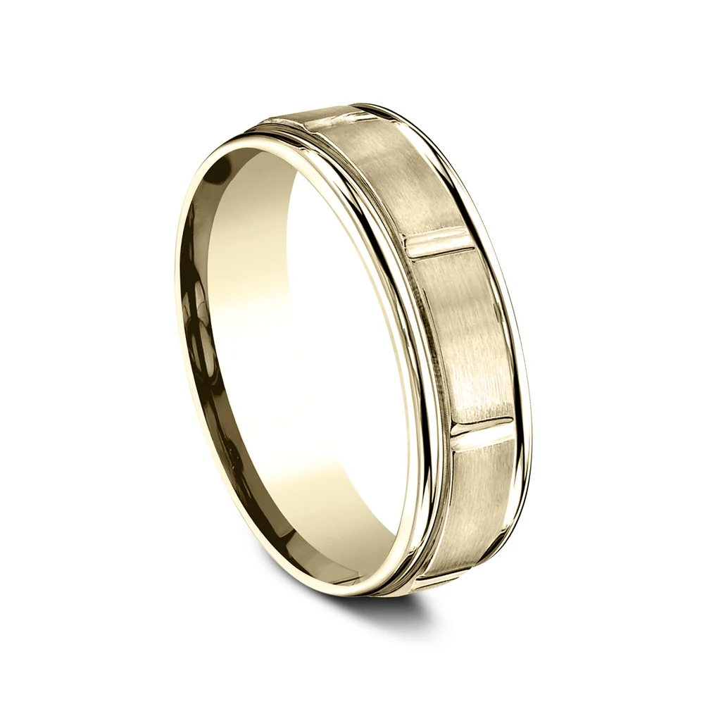 The Eclipse Men's Wedding Band in 14K Yellow Gold - 6.5mm Width by Benchmark - Image 2