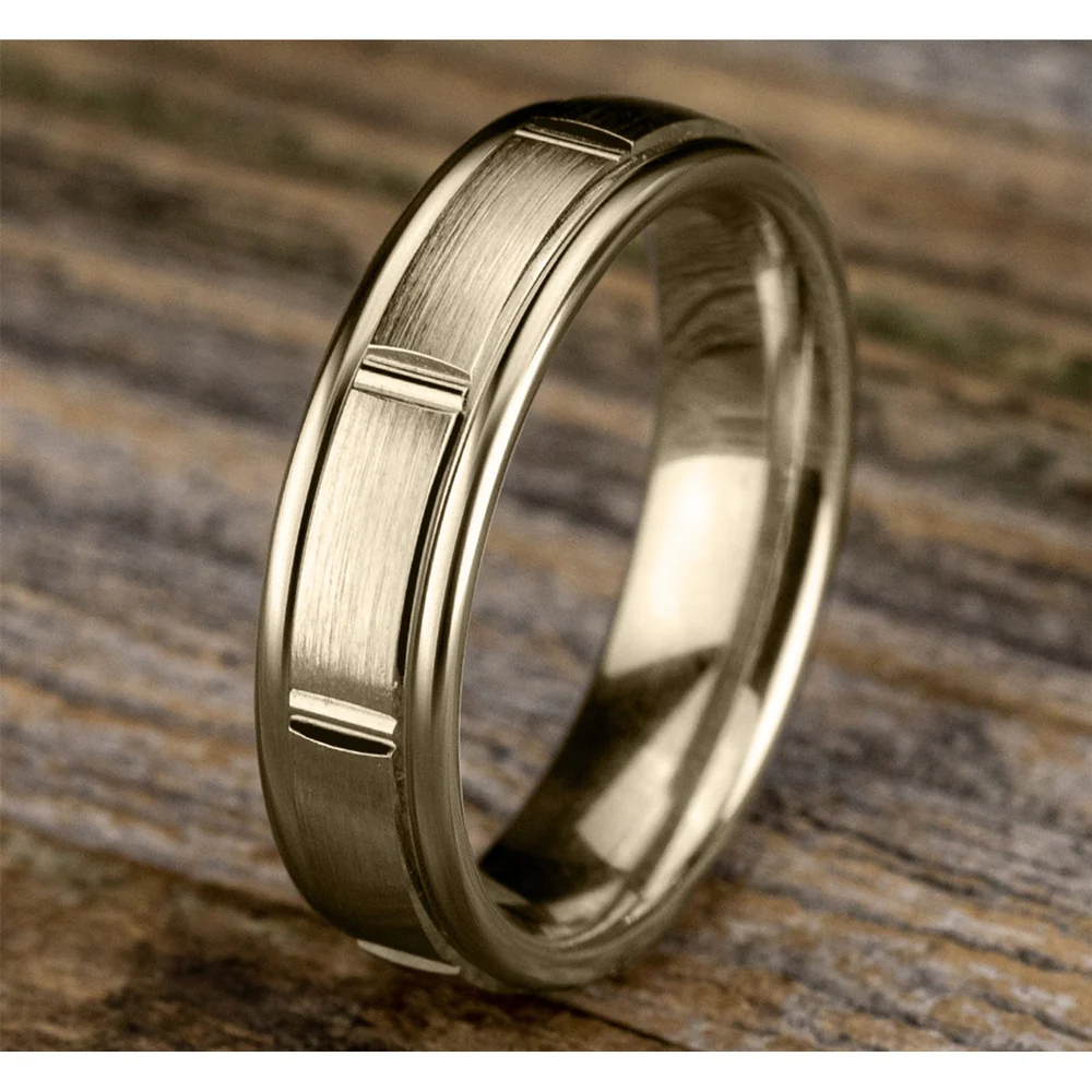 The Eclipse Men's Wedding Band in 14K Yellow Gold - 6.5mm Width by Benchmark - Image 4