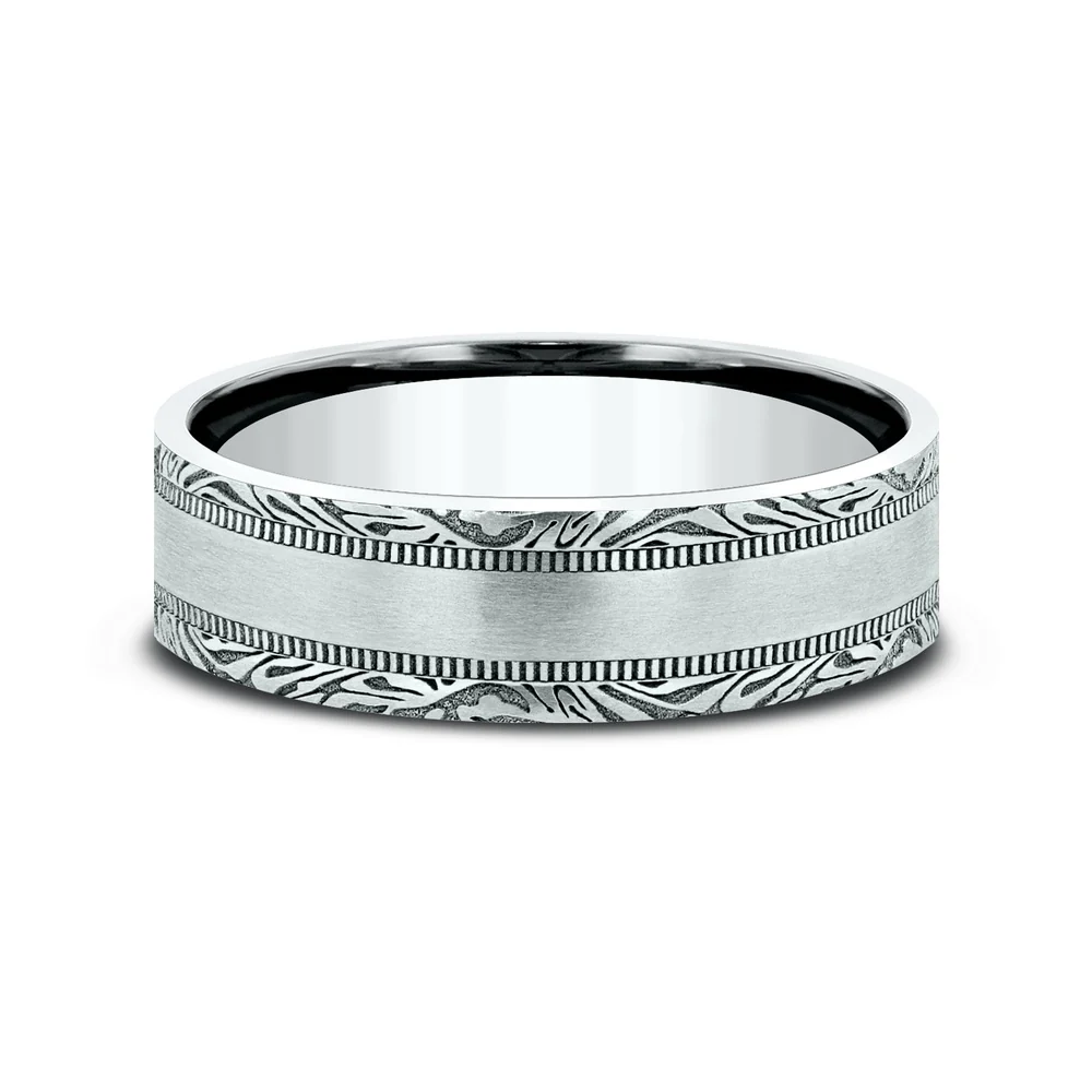The Edge Men's Wedding Band in 14K White Gold - 7mm Width by Benchmark - Image 3