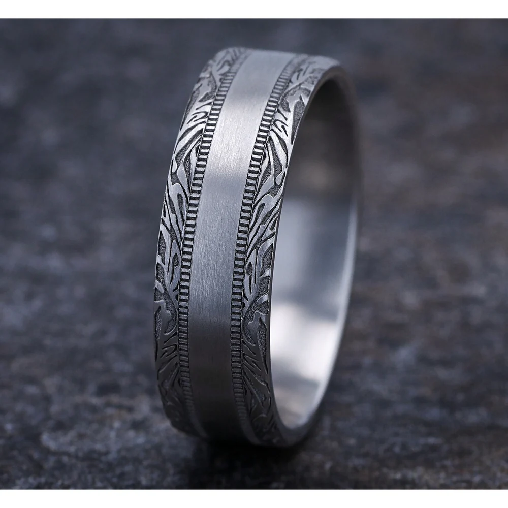 The Edge Men's Wedding Band in 14K White Gold - 7mm Width by Benchmark - Image 4