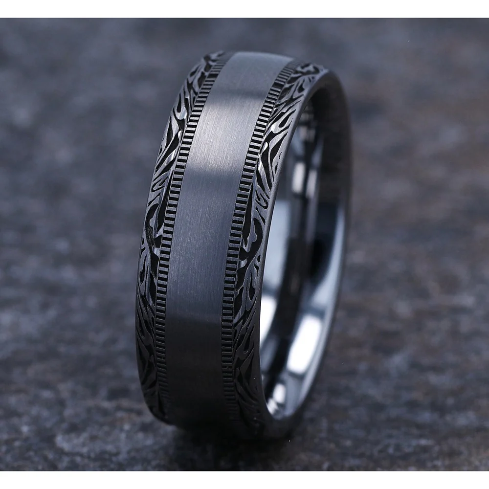 The Edge Men's Wedding Band in Tungsten - 8mm Width by Forge - Image 4