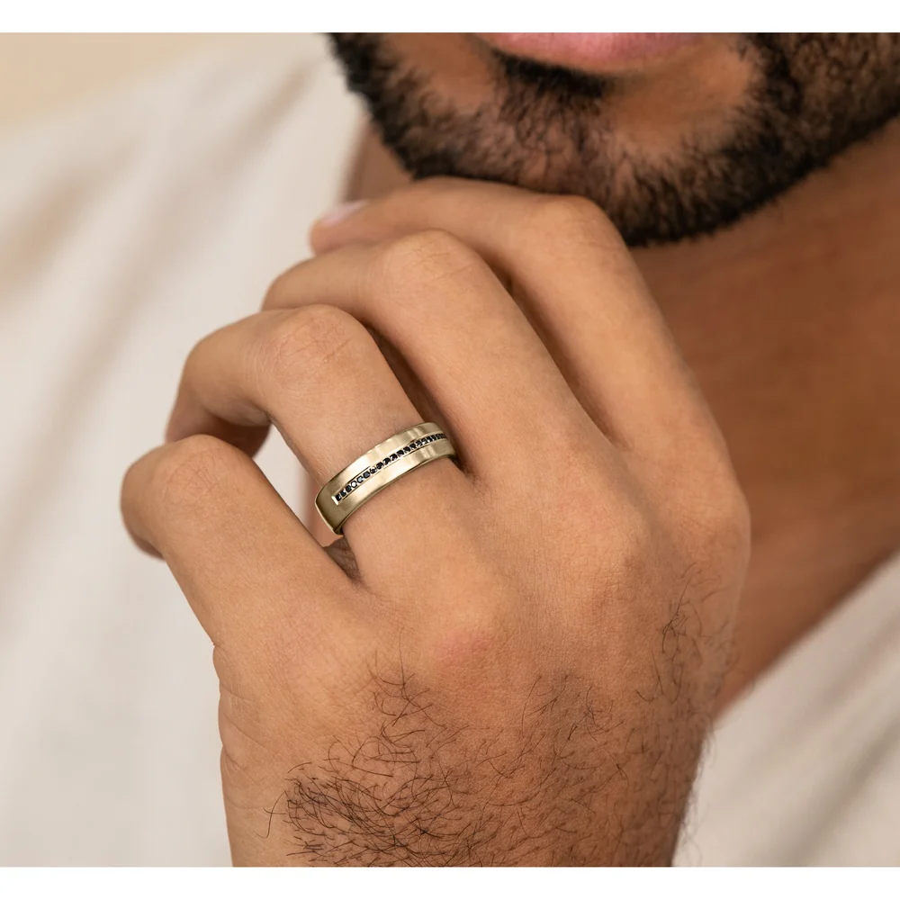 The Edison Men's Wedding Band in 14K Yellow Gold - 6.5mm Width by Benchmark - Image 5