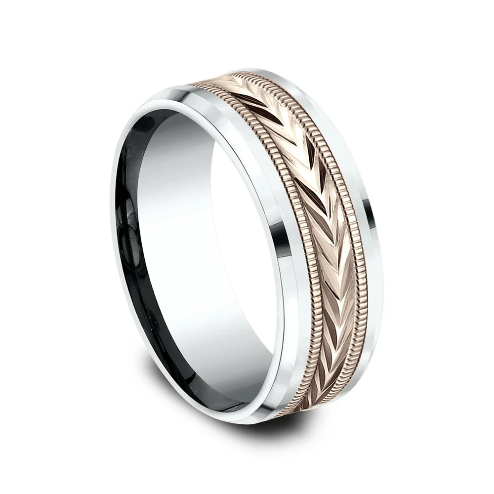 The Elector Men's Wedding Band in 14K White and Rose Gold - 8mm Width by Benchmark - Image 2